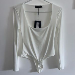 PrettyLittleThing White Square Neck Bodysuit. Brand new with original tags.